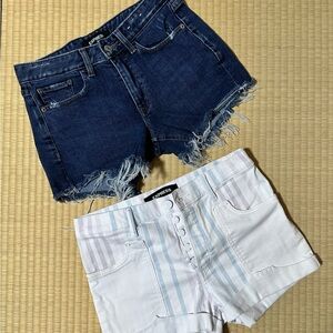Express Blue Denim and White Striped Shorts
